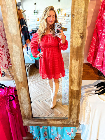 "Candy Apple Red" Square Neck Dress