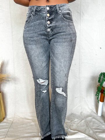 Gray Distressed Risen Jeans