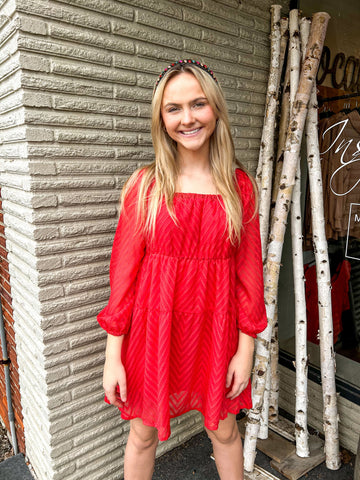 "Candy Apple Red" Square Neck Dress
