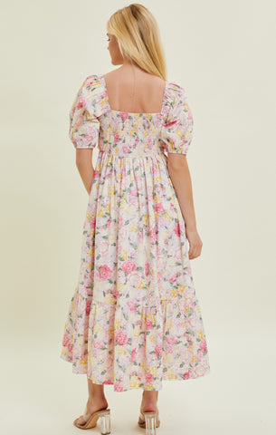 “Garden Tea Party” Maxi Puff Sleeve Floral Dress