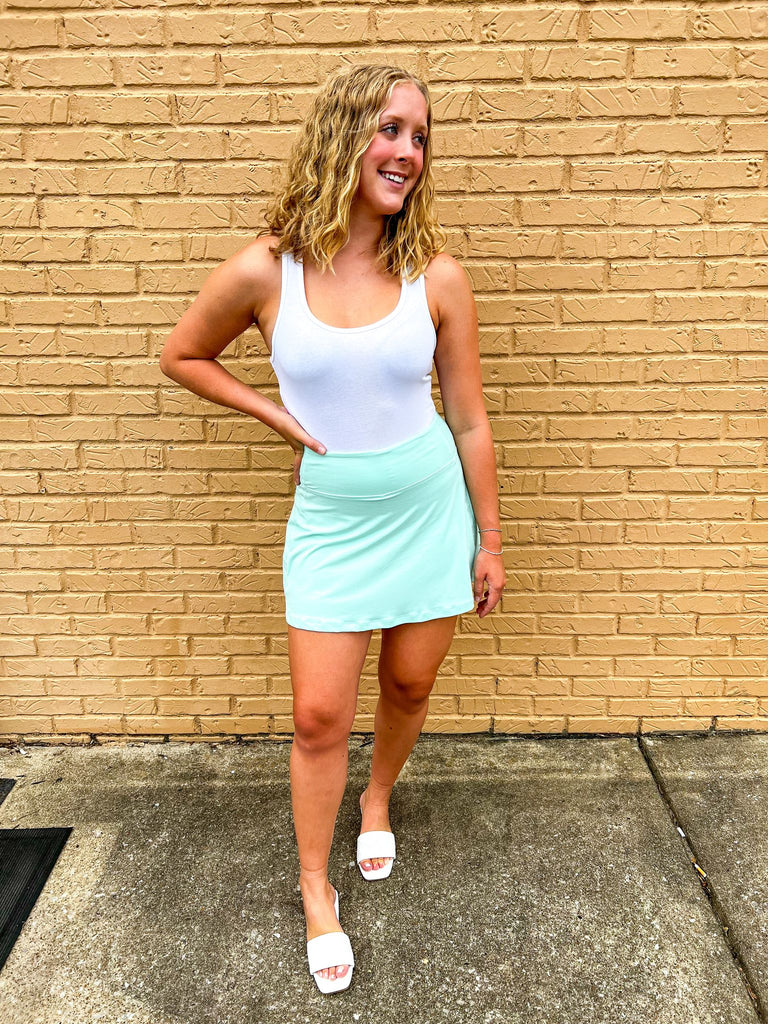 "What About It" Mint Pleated Athletic Skirt