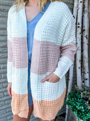 “PEACHES AND DREAMS SWEATER”  Long Striped Cardigan