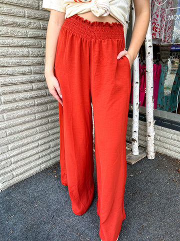 "Fall About You" Smocked Waist Wide Leg Pants