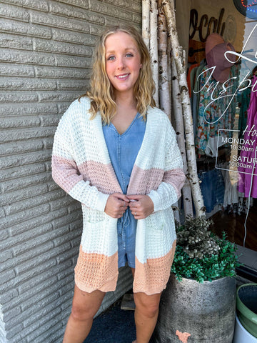 “PEACHES AND DREAMS SWEATER”  Long Striped Cardigan