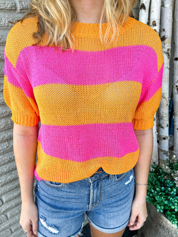 “CRAZY ABOUT STRIPES” Puff Sleeve Knit Top