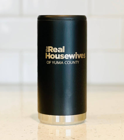 Real Housewives Inspired Engraved Slim Can Cooler: Glitter White