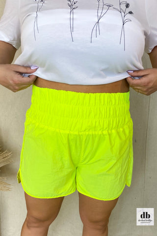 High Waist Athletic Shorts- Neon Lime