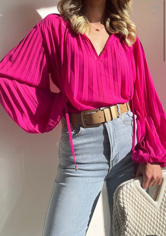 Hot Pink Pleated Blouse