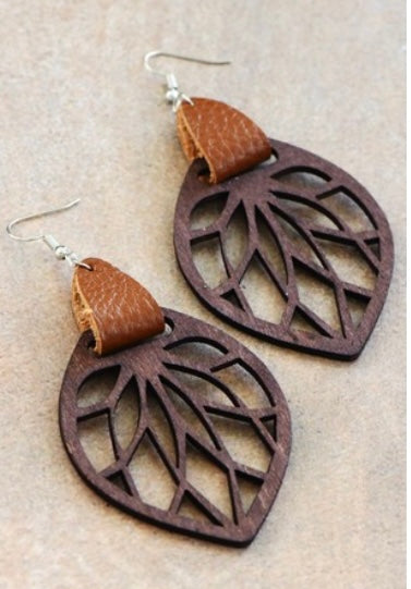 Wood & Leather Leaf Earrings