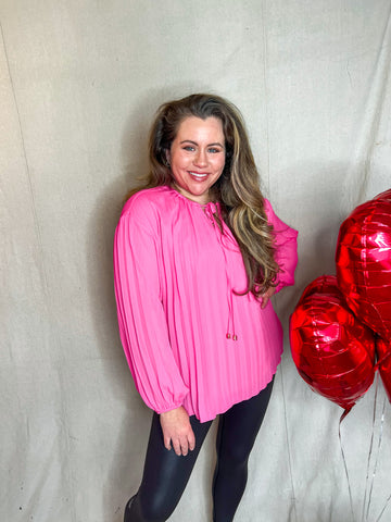 Hot Pink Pleated Blouse