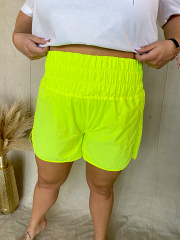 High Waist Athletic Shorts- Neon Lime
