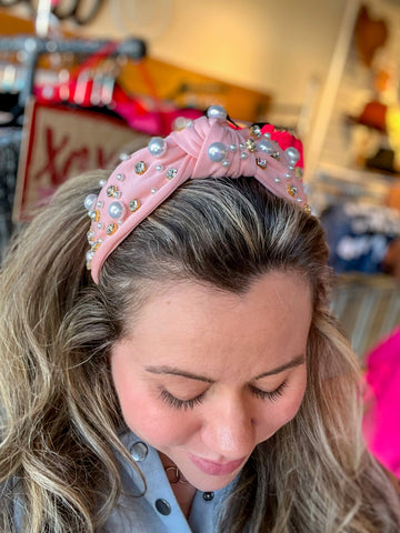 Rhinestone & Pearl Headband - Light Pink