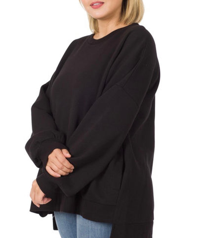 {Plus} Black Sweatshirt with Pockets