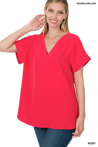 Love Notes Ruby Red V-Neck Top